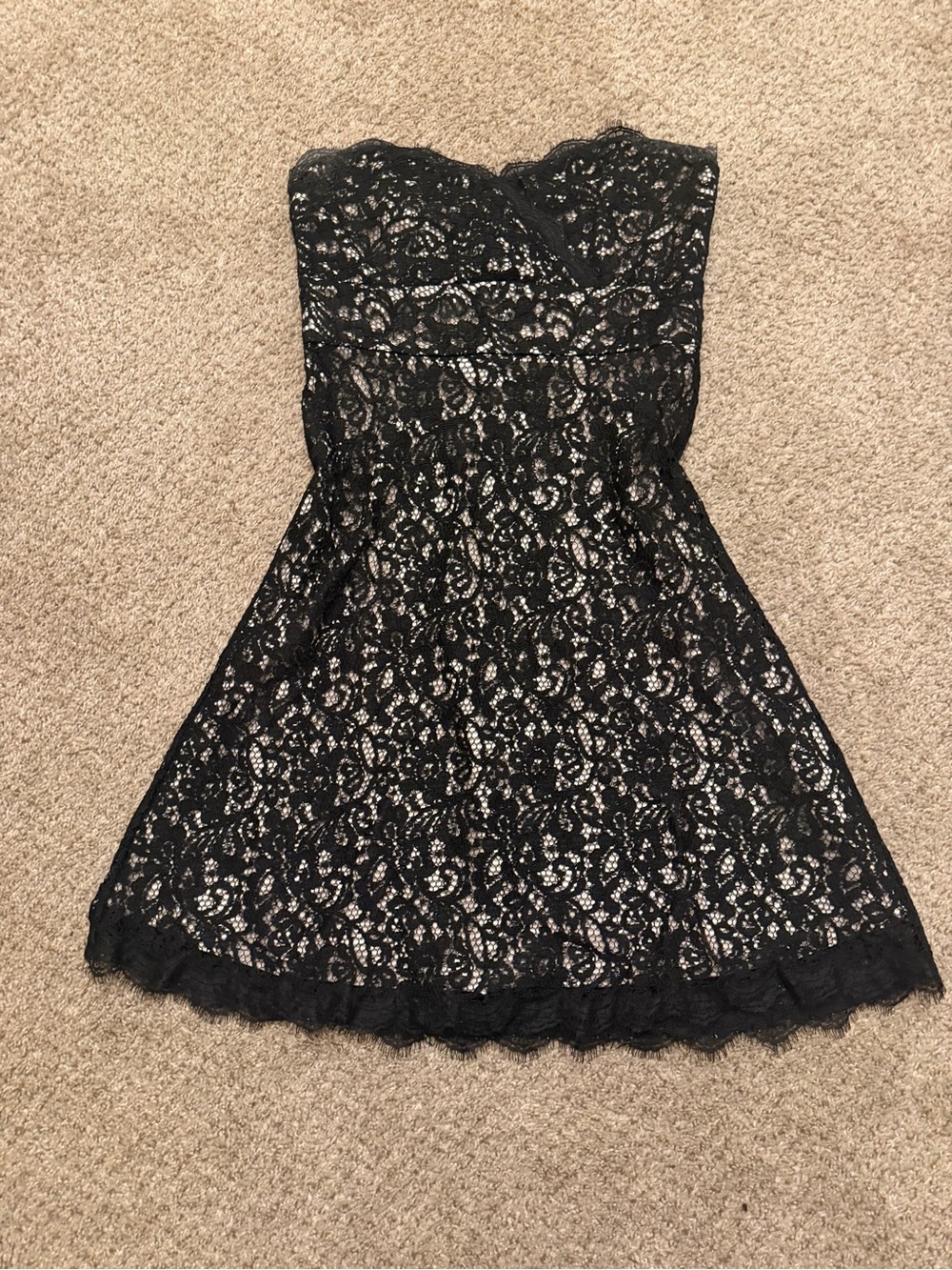 White House Black Market Black Lace Trim Strapless Dress